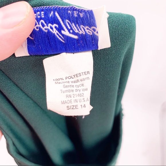 VINTAGE 80s Green Lace Pleated Party Dress Sz L - Picture 7 of 7